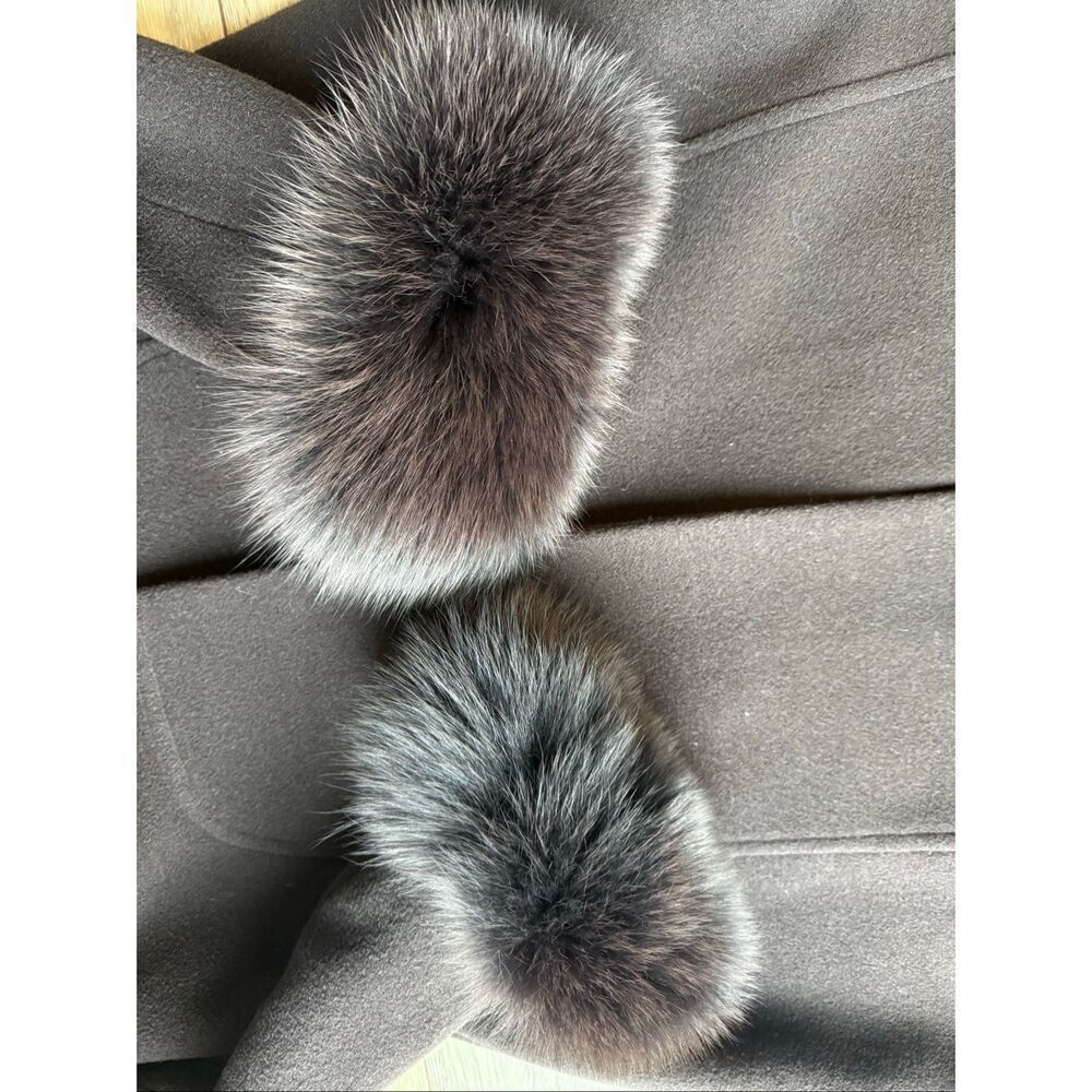 Donatella Brown Long Wool Coat with Removable Dyed Fox Fur Collar & Cuffs - Picture 8 of 11